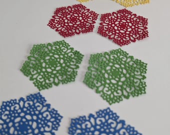 Adornos de tapete hexagonal de encaje hechos a mano / Capas para planificadores y diarios / 160 g/m²