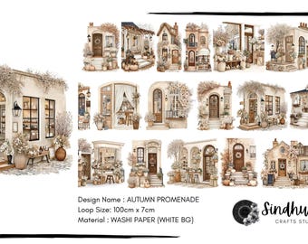 Autumn Promenade | Washi Paper | White Background Tape