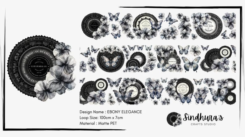 Ebony Elegance | Matte PET Tape for Scrapbooking & Journaling image 1