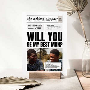 Modello di giornale Best Man, proposta regalo per testimoni dello sposo, divertente biglietto di cancelleria per matrimonio fai da te, stampabile personalizzato, modificabile in Canva