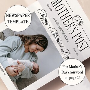 Plantilla de periódico del Día de las Madres DIY, regalo para la mejor mamá o mamá, envoltura de ramo de flores personalizada, A4 imprimible editable en Canva, descarga instantánea