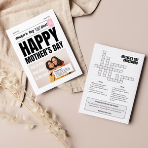Plantilla de periódico editable para regalo del Día de la Madre, idea para envolver un ramo de flores o tarjeta de felicitación divertida imprimible, editar en Canva e imprimir en casa