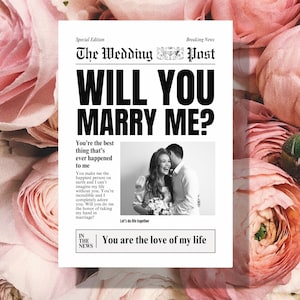 Modèle de journal pour proposition Veux-tu m'épouser, idée de fiançailles, cadeau carte photo modifiable pour partenaire, emballage de bouquet de fleurs pour mariée DIY