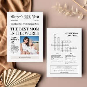 Mothers Day Newspaper Gift for Best Mom or Mum, Editable Printable Template, DIY Flower Bouquet Wrap, A4 Photo Greetings Card, Edit in Canva