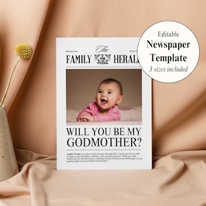 Wil je mijn peettante krant sjabloon zijn, kaart voor peetmoeder voorstel vak, uniek cadeau idee voor tante of tante, bewerkbare Instant Download
