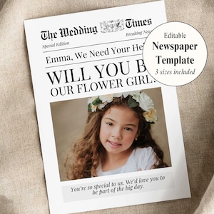 Modèle de journal Serez-vous ma fille d'honneur, cadeau de proposition de demoiselle d'honneur, carte photo personnalisée, modifiable sur toile, téléchargement numérique instantané