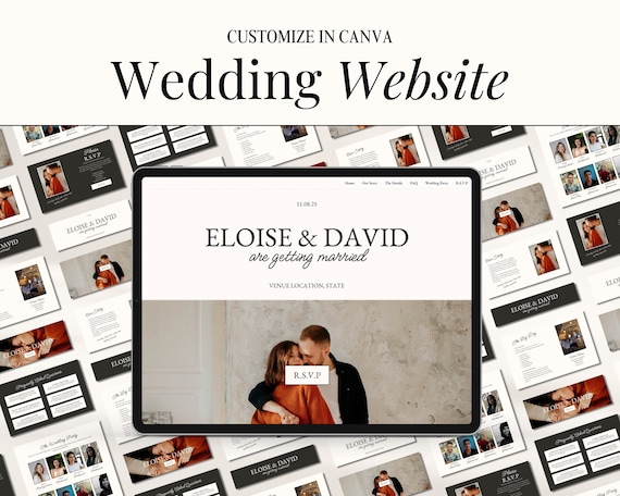 Canva Wedding Website Template for Digital RSVP, Elegant & Minimal Online Save The Date Invite for Modern Bride, DIY Custom Wedding Timeline