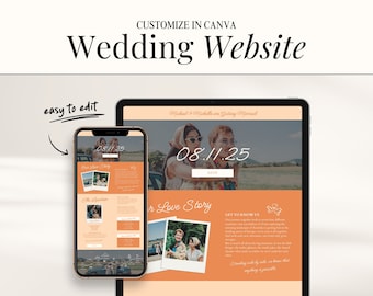 Custom Wedding Website for Digital RSVP, Mini Canva Website Template for Retro Colorful Wedding, Customizable DIY Online Save The Date