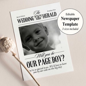 Giornale della proposta del paggio, carta regalo testimone dello sposo, modello Canva, download digitale fai da te personalizzato, cancelleria per matrimoni stampabile