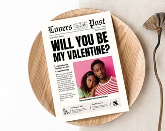 Will You Be My Valentine Newspaper Template for Partner, Best Friend or Galentine, Editable in Canva, Flower Bouquet Gift Wrap