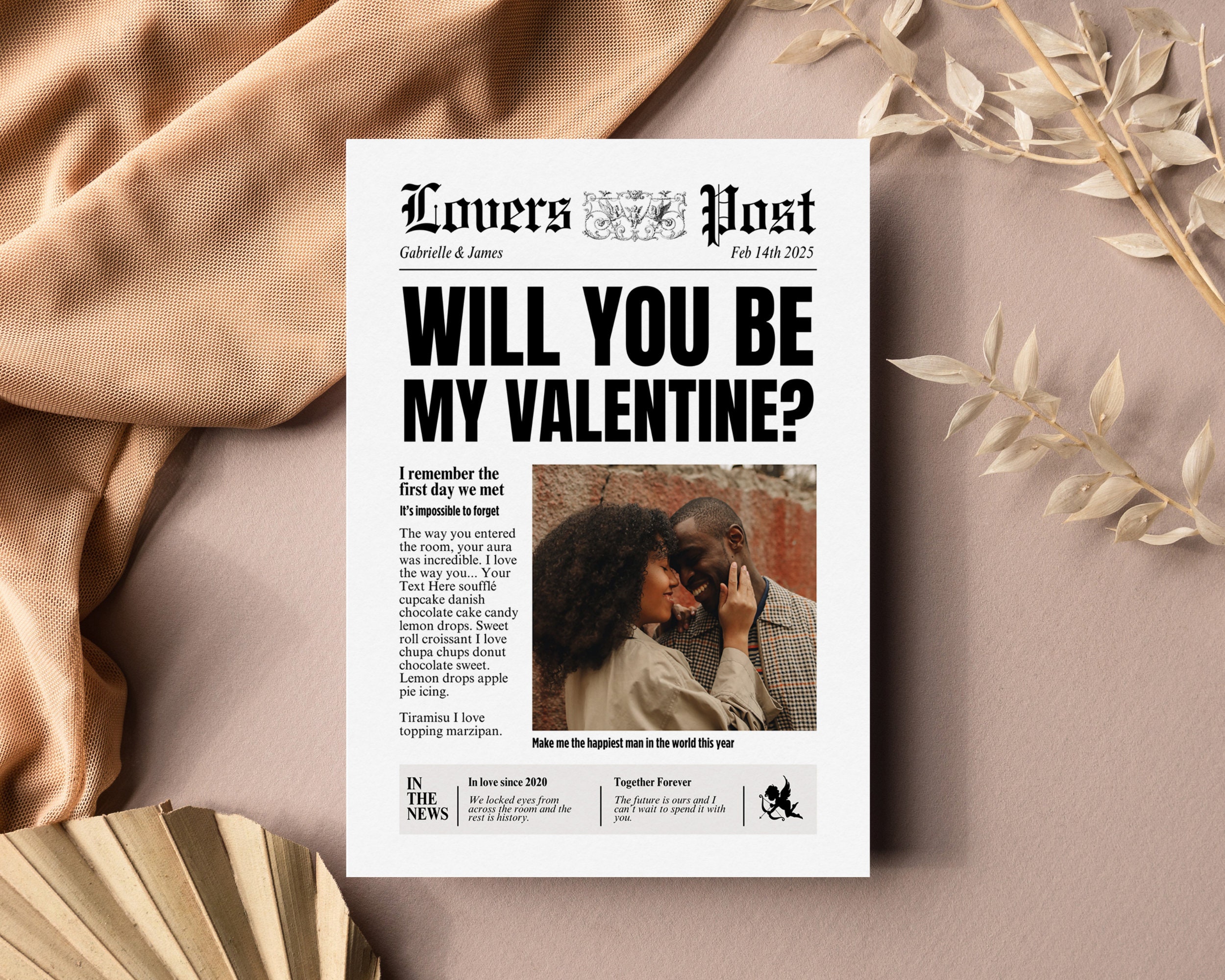 Valentine's Day Newspaper Template for Galentine's Gift, Editable