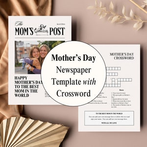 Mothers Day Newspaper Template, Greeting Card Editable in Canva, Printable DIY Custom Flower Bouquet Gift Wrap for Mum & Mom