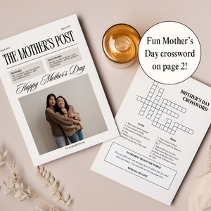 Mothers Day Newspaper Template, Greeting Card for Mum & Mom, Printable Flower Bouquet Gift Wrap, DIY Editable in Canva, Instant Download