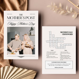 Plantilla de periódico del Día de la Madre para mamá, regalo divertido para mamá, A4 imprimible editable en Canva, envoltura de regalo de ramo de flores DIY