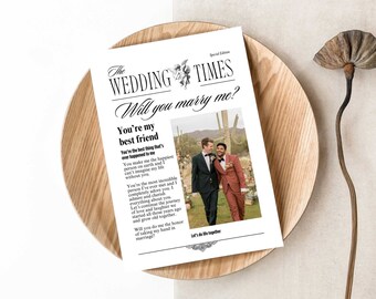 Modelo de jornal Você vai se casar comigo, ideia de proposta exclusiva, cartão para impressão DIY, envoltório ou inserção de buquê de flores personalizado