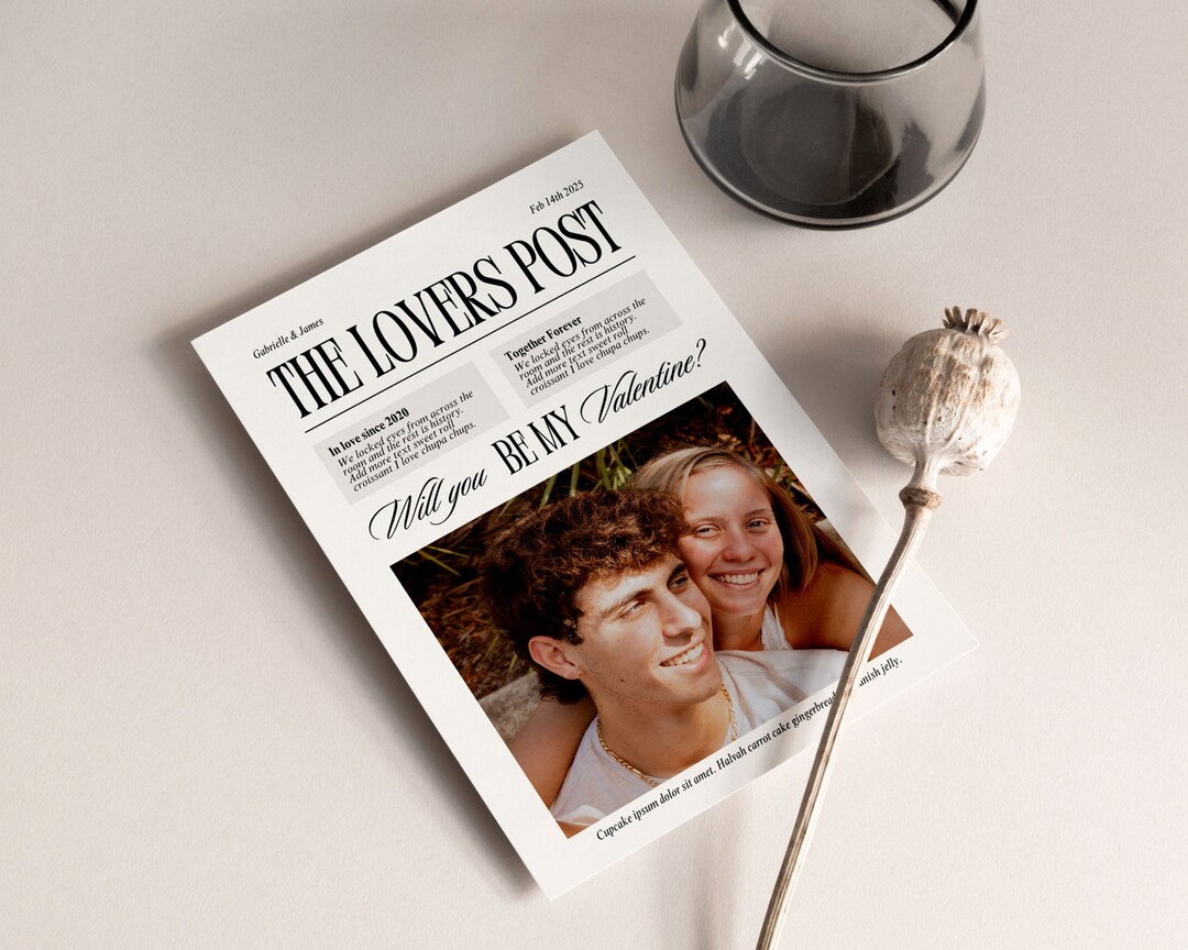 Valentine's Day Newspaper Template, Galentine's Greetings Card or