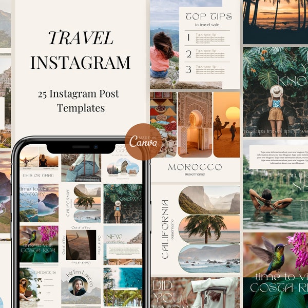 Travel Instagram Templates | Aesthetic Instagram Templates for Travel Bloggers and Travel Agents | Travel Influencer Instagram Post