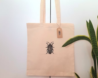 Hand Printed Cotton Tote Bag "Beatle"