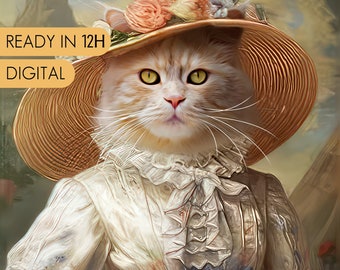 Custom Royal Cat Portrait,  Pet Lovers Gift, Royal Portrait, Renaissance Cat Painting, Pet Portrait gift, Animal Painting, Wall Decor