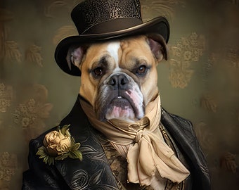 Lienzo de pintura de retrato de mascota personalizado, retrato de rey mascota real pintura arte digital, retrato de perro renacentista de la foto, diseño de arte de retrato