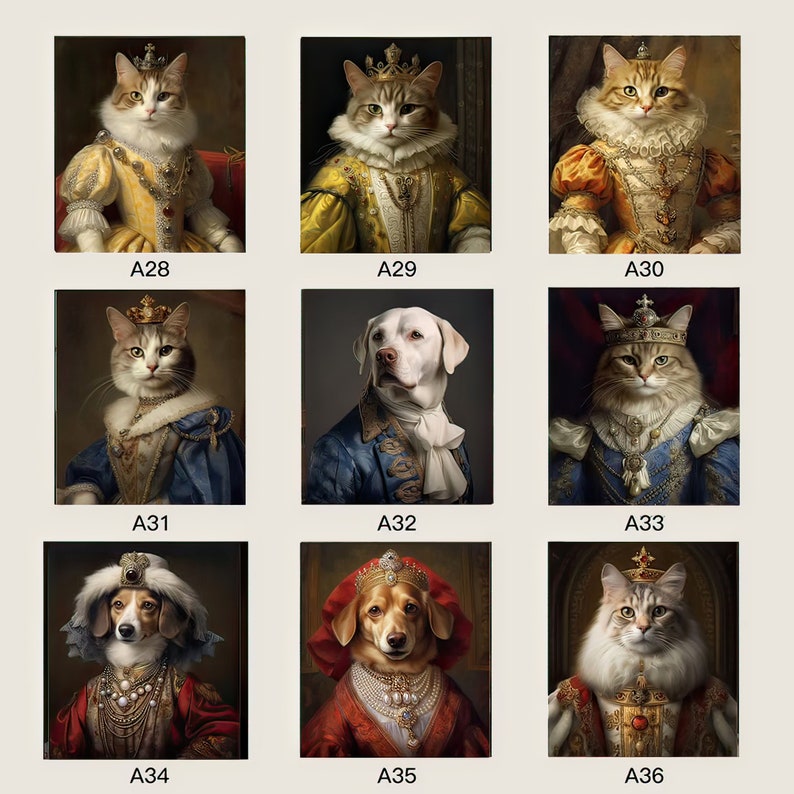 Portrait de chien personnalisé, Portrait danimal de compagnie Royal, Peinture danimaux de la Renaissance, Cadeau drôle damant danimaux de compagnie, Cadeau de maman de chat, toile personnalisée, peinture de chien, classique image 5