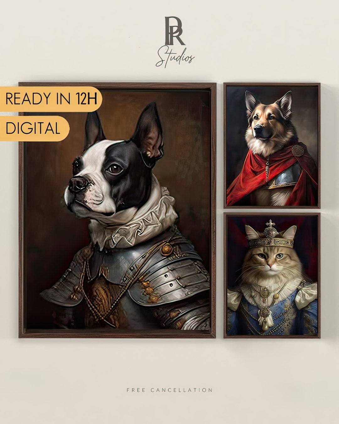 Custom Dog Portrait, Royal Pet Portrait From Photo, Pet Memorial Gift ...