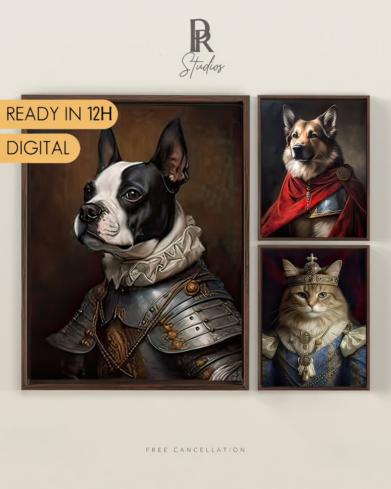 Custom Dog Portrait, Royal Pet Portrait from Photo, Pet Memorial Gift, Custom Pet Painting bild 1