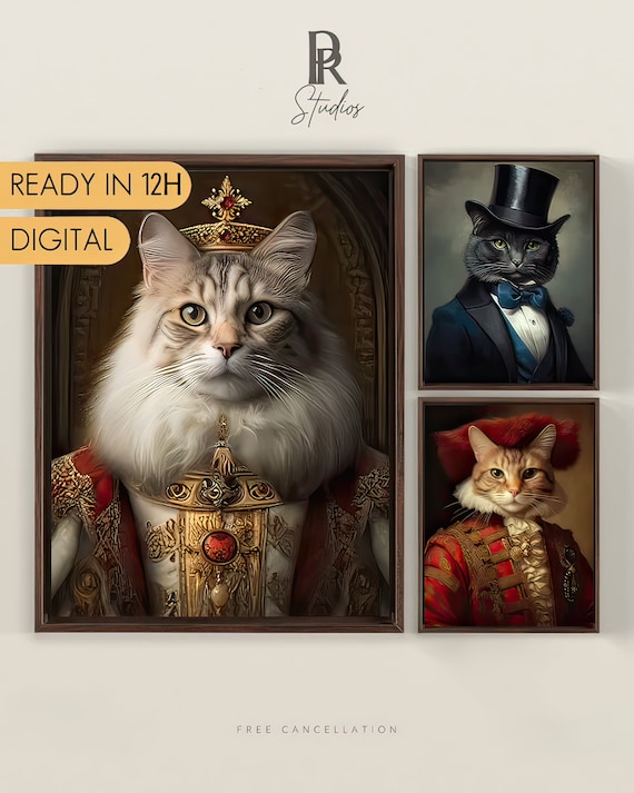 Custom Royal Cat Portrait, Renaissance Cat Painting, Pet Lovers Gift, Royal Portrait, Pet Portrait gift, Animal Painting, Wall Decor Digital