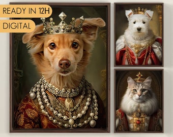 Custom Renaissance Pet Portrait, Royal Pet Portrait, Pet Memorial Gift, Pet Portrait from Photo, Wall Decor, Renaissance Historical painting