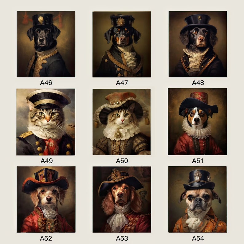 Portrait de chien personnalisé, Portrait danimal de compagnie Royal, Peinture danimaux de la Renaissance, Cadeau drôle damant danimaux de compagnie, Cadeau de maman de chat, toile personnalisée, peinture de chien, classique image 7