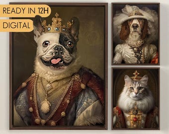 Renaissance Dog Portrait from Photo, Custom Pet Portrait, Painting, Canvas, Royal King Portrait, Printable Digital Art, Remembrance Design