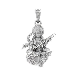 92.5% Sterling Silver Maa Saraswati Pendant For Men & Women Pure Silver Maa Saraswati (Big Size) Locket For Unlock Wisdom and  Prosperity