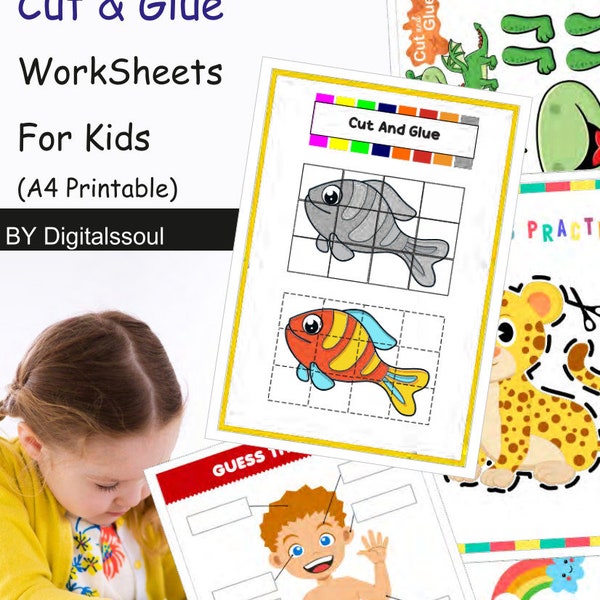 Cut and glue Activity book PDF File for kids Summer Cut & Glue Activities, Preschool, Kindergarten, First Grade, Scissor Skills,