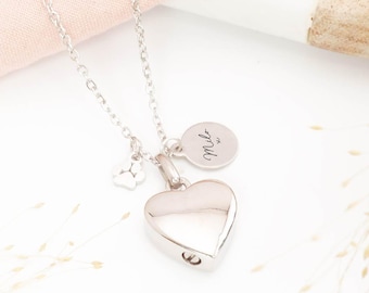 Collar conmemorativo personalizado con forma de corazón para mascotas: dije con huella de pata y etiqueta grabada