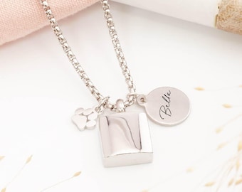 Personalised Square Pet Cremation Ashes Necklace - Memorial Gift
