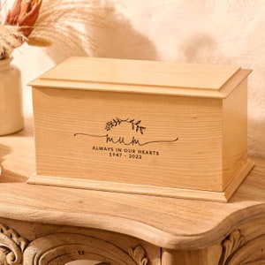 Personalised Cremation Urn with Laurel Design – Custom Solid Wood Urn for Human Ashes, Personalized Wooden Cremation Urn, Floral Urn