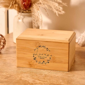 Personalized Floral Wreath Wooden Urn: Child Memorial, Keepsake