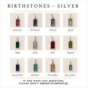 Silver birthstone chart displaying colour options for personalised teardrop urn necklaces
