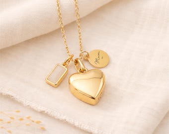 Personalised Heart Ashes Necklace with Birthstone & Engraved Charm | Heart Urn Necklace | Memorial Jewellery