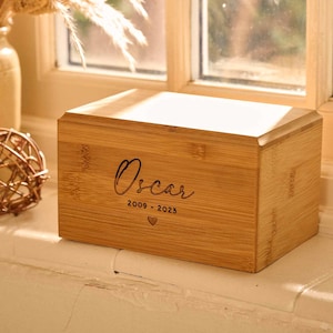 Handcrafted wooden pet urn for ashes – personalised dog urn, cat cremation urn, custom pet memorial ashes box
