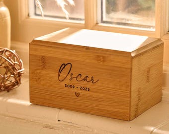 Personalized Wooden Pet Urn: Engraved Dog/Cat Memorial Ashes Box