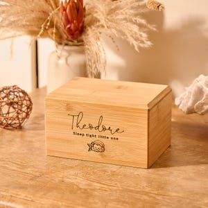 Handcrafted Baby Urn: Solid Wood Memorial, Rainbow/Floral/Animal Engraving