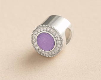 Sterling Silver Circle CZ Cremation Charm: Ashes, Fur, or Hair Keepsake