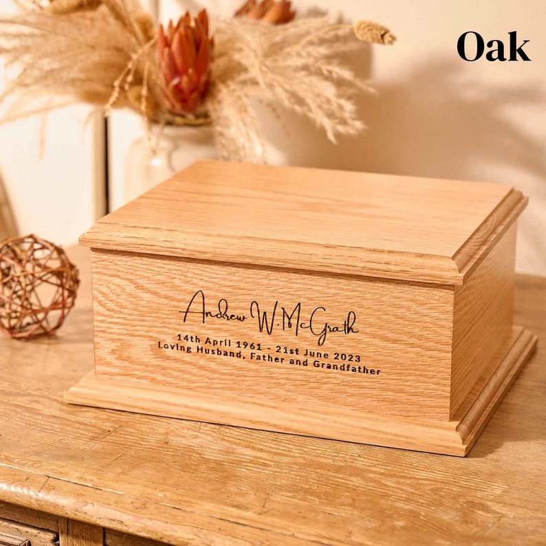 Personalised wooden Urn for adult, Adult Cremation Urn, Personalized Urn for human ashes, Solid Oak Cremation Urn, Personalised Urn For Ashes, Wooden urn for Husband, Urn UK, urn for men, Modern wooden urn, Custom urn for Dad, Thicket Memorials