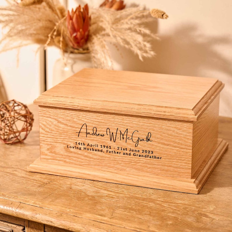Personalised wooden Urn for adult, Adult Cremation Urn, Personalized Urn for human ashes, Wooden Cremation Urn, Personalised Urn For Ashes, Wooden urn for Dad, Urn UK, urn for men, Modern wooden urn, Custom urn for son, Thicket Memorials