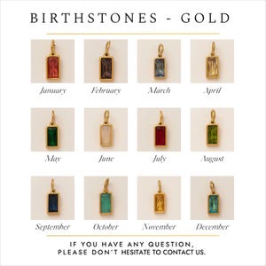 Gold birthstone colour chart showing all twelve birthstone options for teardrop memorial necklaces