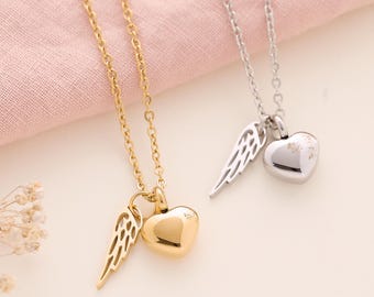 Heart and Wing Ashes Necklace - Urn Necklace for Loved Ones
