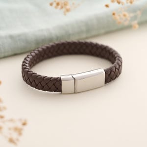 Flat Braid Leather Cremation Urn Bracelet: Stainless Steel Memorial Jewelry