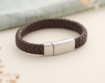 Flaches Geflecht-Leder-Urne-Armband: Edelstahl-Denkmalschmuck