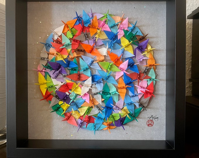 100 origami cranes -  framed  decoration